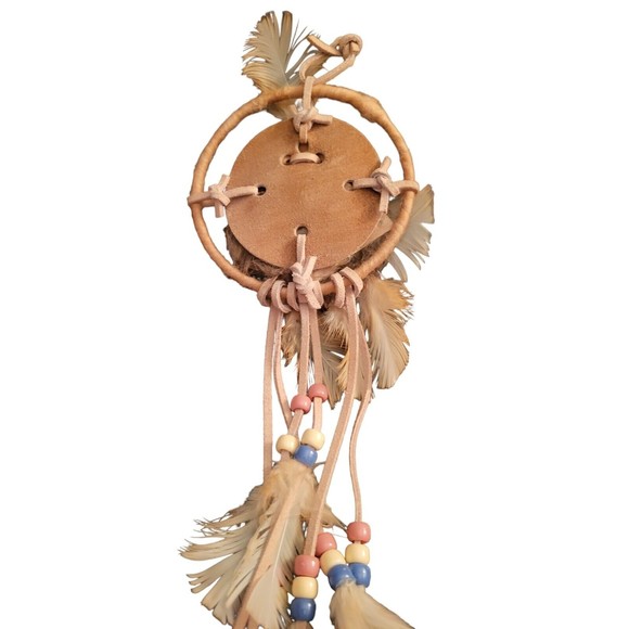 Handmade Dream Catcher Bead Feathers Light Brown/Tan Native American Southwester - Picture 3 of 4